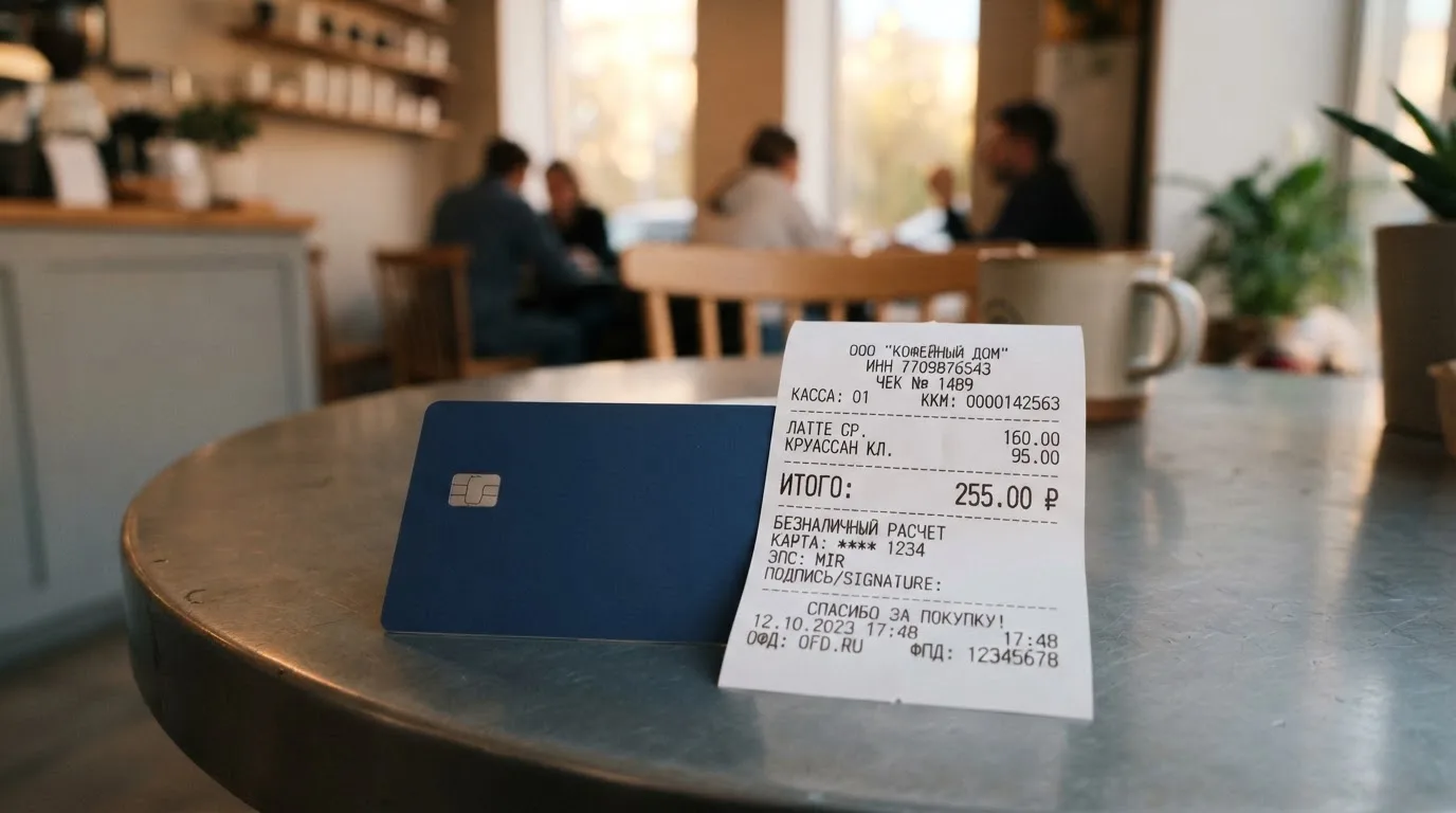 Чек и карта на столике в кафе