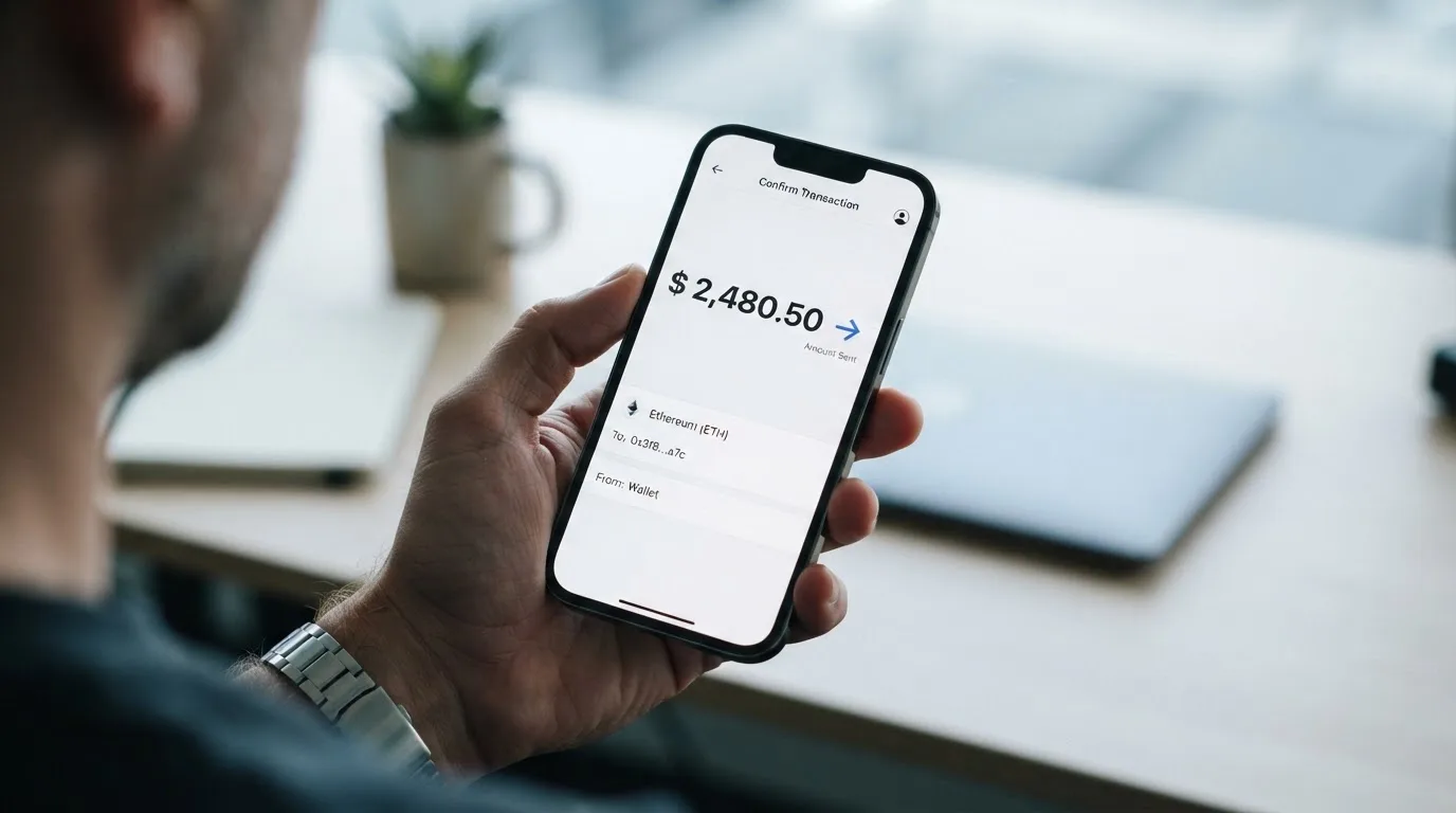 Телефон с экраном перевода стейблкоина