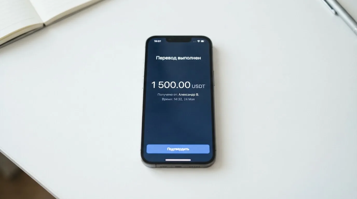 Телефон с экраном перевода стейблкоина