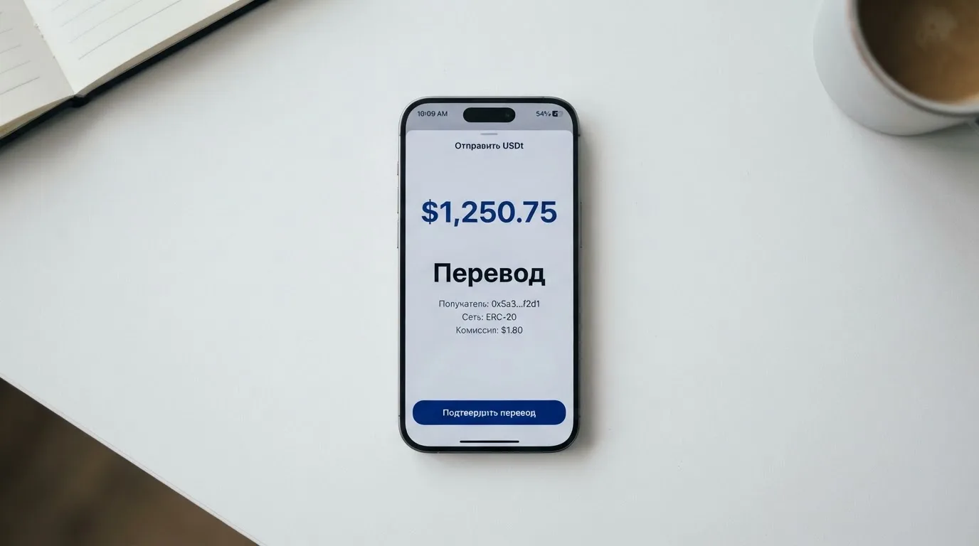 Телефон с экраном перевода стейблкоина